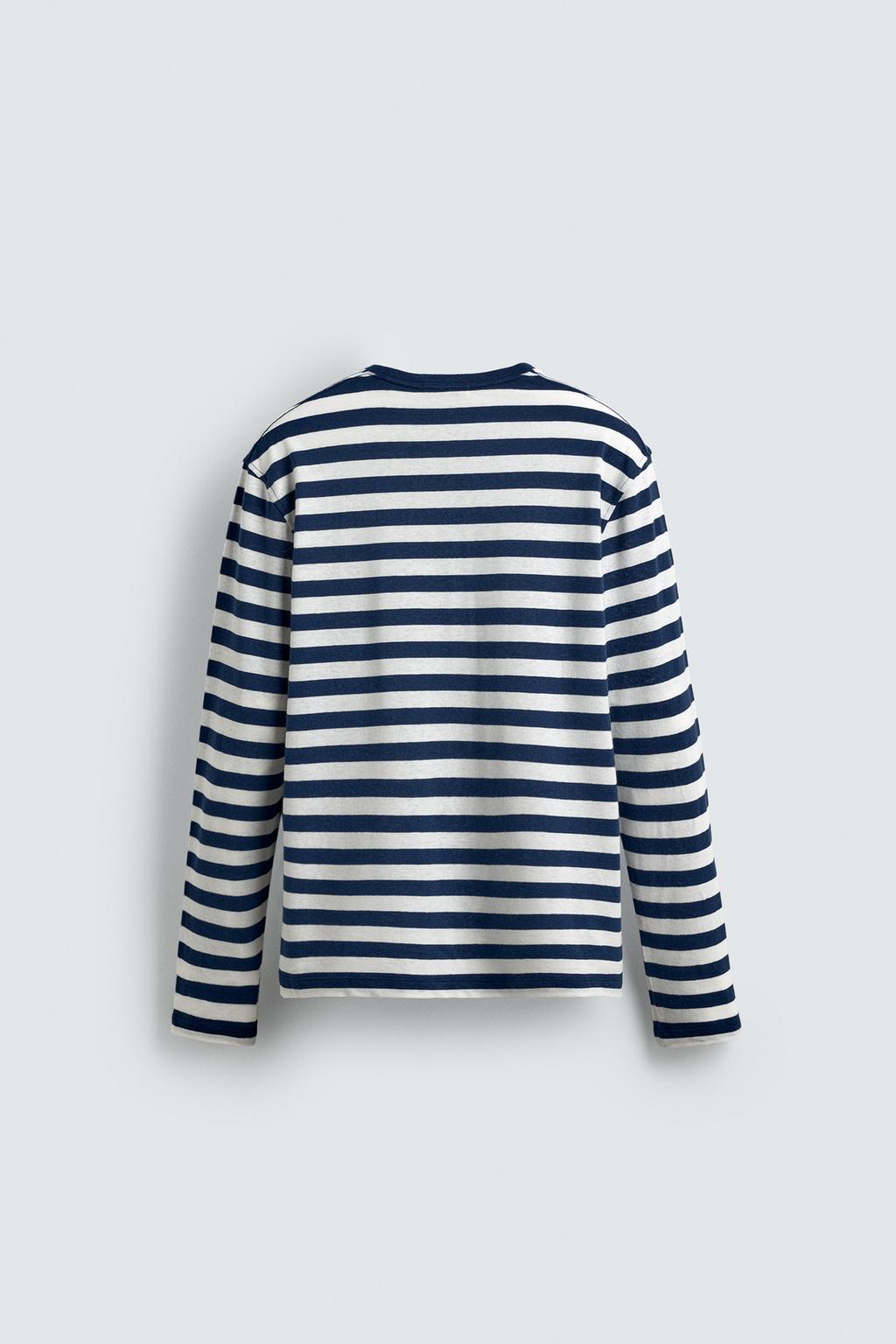 ФУТБОЛКА В ПОЛОСКУ ИЗ ХЛОПКА И ЛЬНА С ДЛИННЫМИ РУКАВАМИ