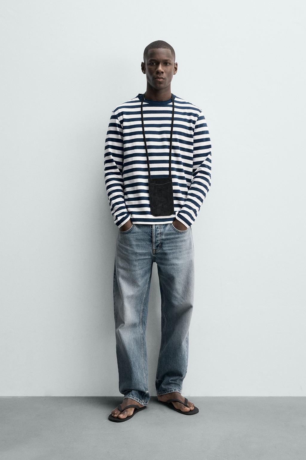 ФУТБОЛКА В ПОЛОСКУ ИЗ ХЛОПКА И ЛЬНА С ДЛИННЫМИ РУКАВАМИ