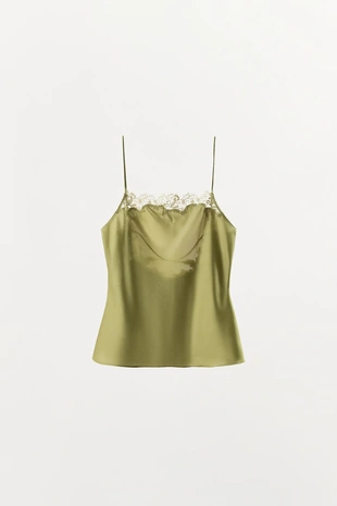 Атласный топ в бельевом стиле с кружевом- Заказать в России