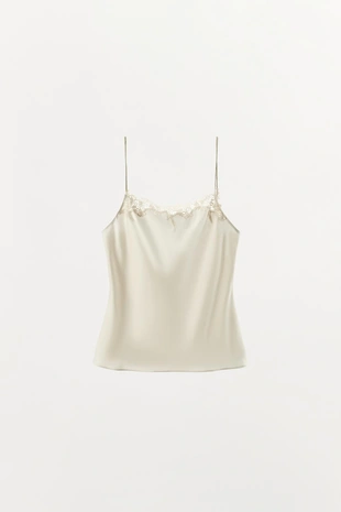 Атласный топ в бельевом стиле с кружевом- Заказать в России