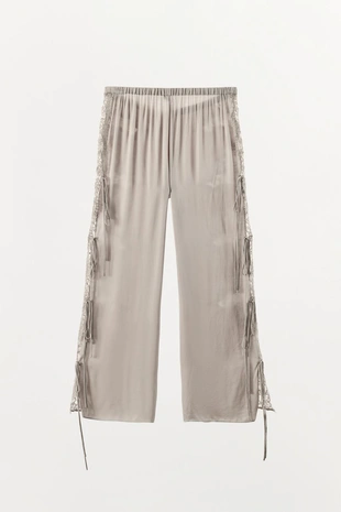 Атласные брюки с кружевом и разрезами- Заказать в России