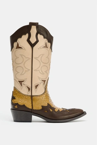 Комбинированные сапоги в ковбойском стиле- Заказать в России