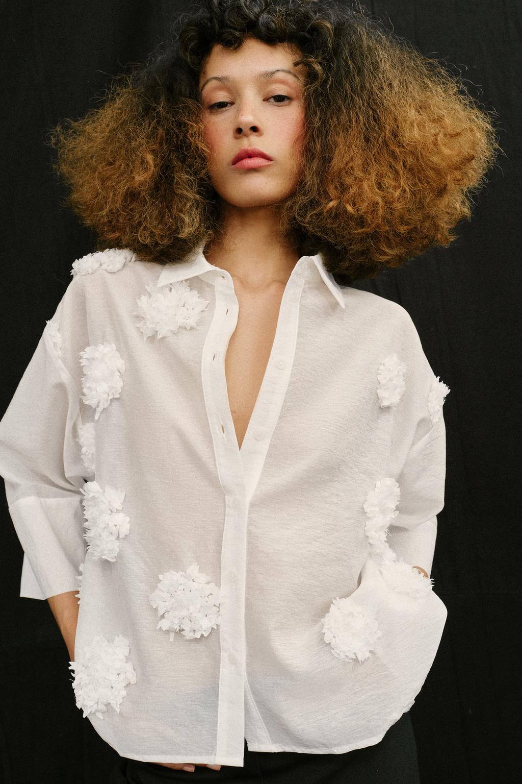 РУБАШКА СТРУЯЩАЯСЯ, ЦВЕТЫ С РЕЛЬЕФОМ