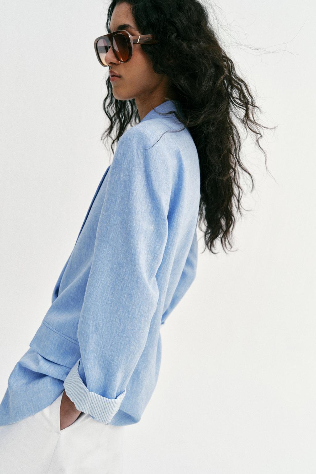 БЛЕЙЗЕР ИЗ СМЕСОВОГО ЛЬНА С ПОДВЕРНУТЫМИ РУКАВАМИ