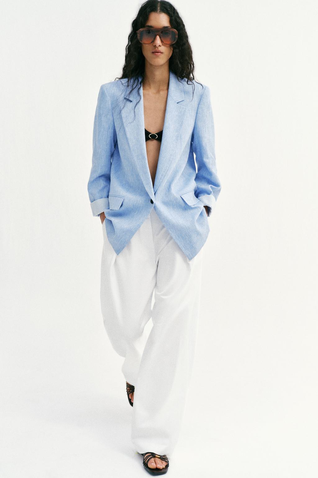 БЛЕЙЗЕР ИЗ СМЕСОВОГО ЛЬНА С ПОДВЕРНУТЫМИ РУКАВАМИ