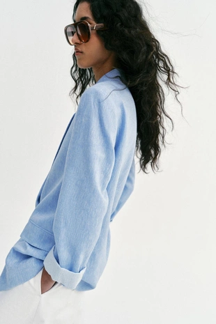 Блейзер из смесового льна с подвернутыми рукавами- Заказать в России