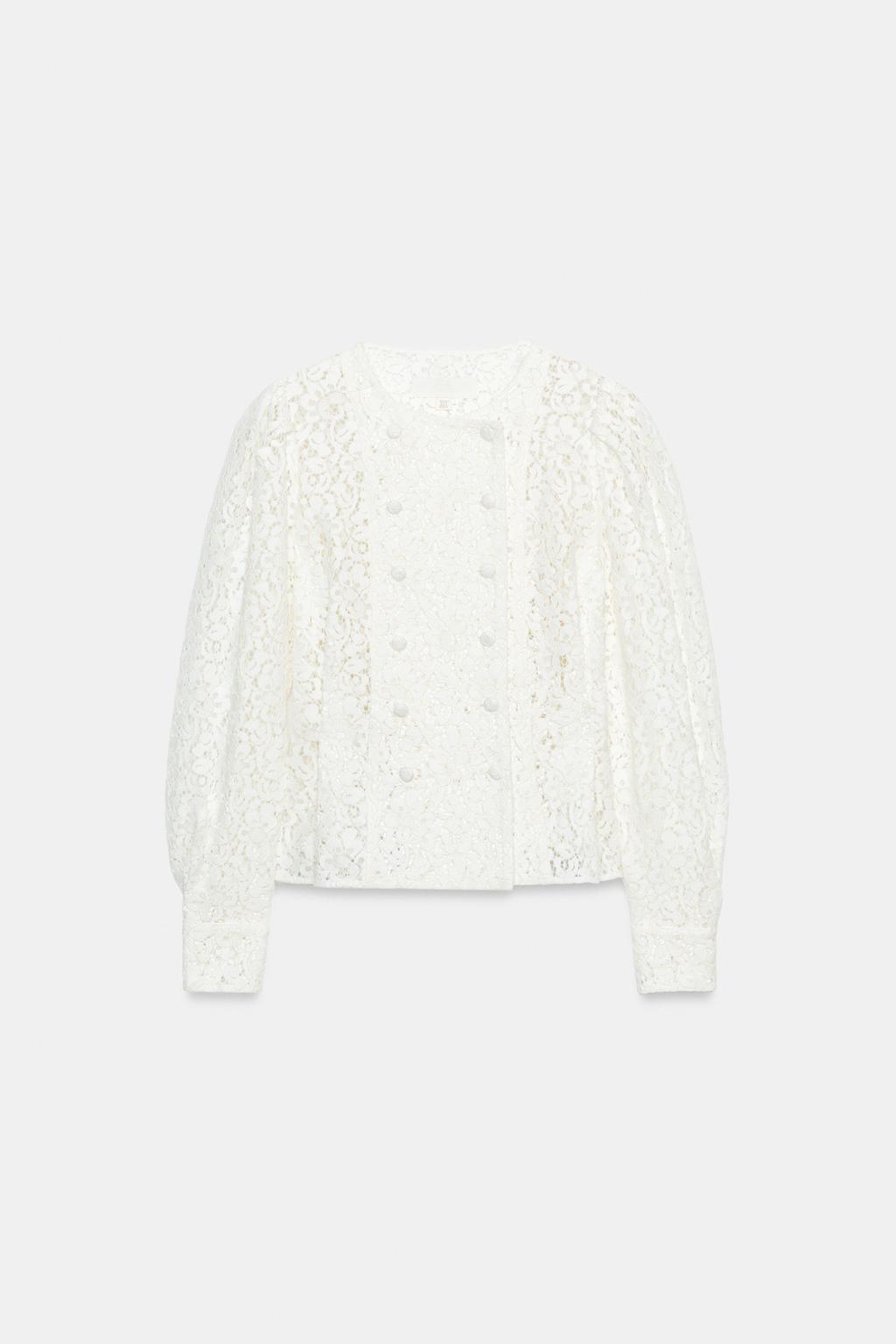 ДВУБОРТНАЯ КУРТКА С КРУЖЕВОМ