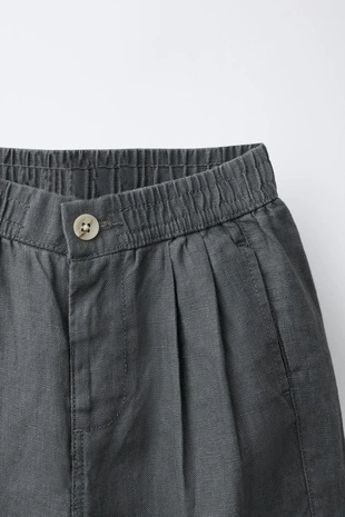 Брюки со складками из 100% льна- Заказать в России