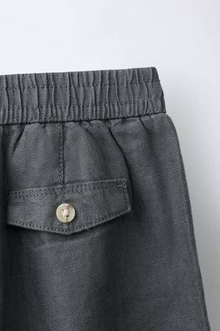 Брюки со складками из 100% льна- Заказать в России