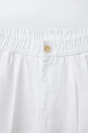 Брюки со складками из 100% льна- Заказать в России