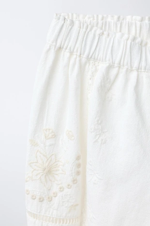 Брюки-джоггеры с вышивкой из хлопка и льна- Заказать в России