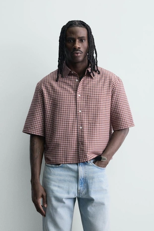 Укороченная рубашка в клетку- Заказать в России