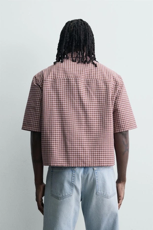 Укороченная рубашка в клетку- Заказать в России