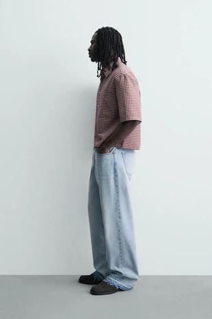 Укороченная рубашка в клетку- Заказать в России