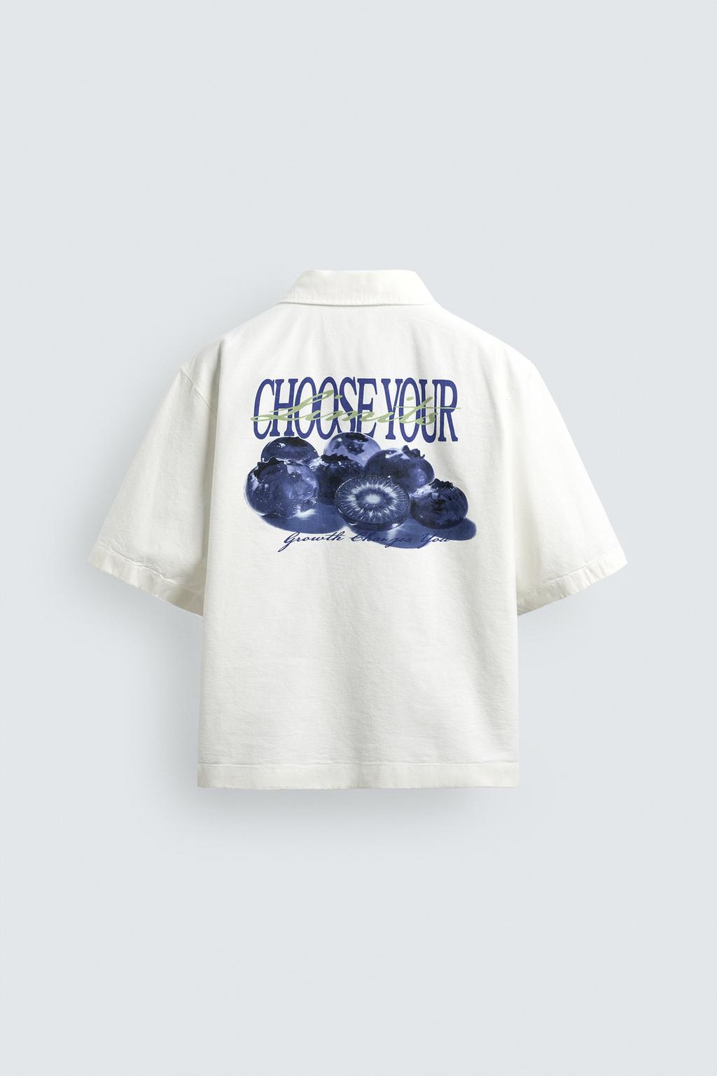 РУБАШКА С КОНТРАСТНЫМ ПРИНТОМ И ЭФФЕКТОМ ПОТЕРТОСТИ