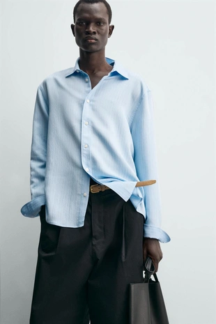 Рубашка свободного кроя в полоску- Заказать в России