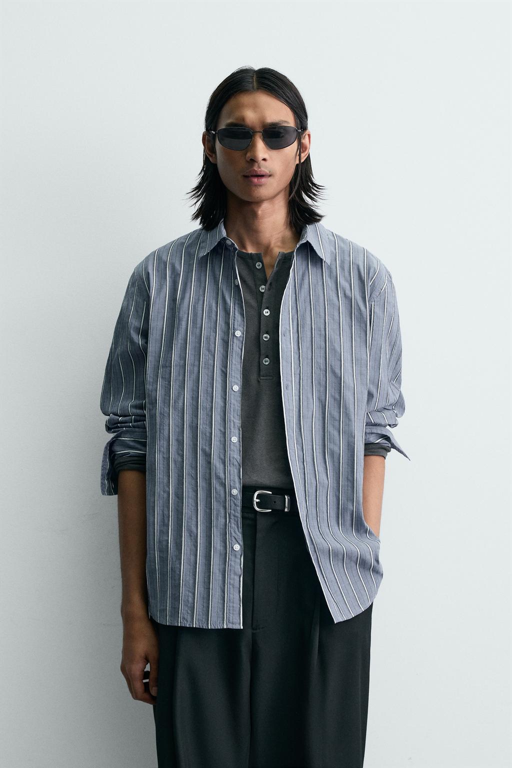 ЖАККАРДОВАЯ РУБАШКА СВОБОДНОГО КРОЯ В ПОЛОСКУ