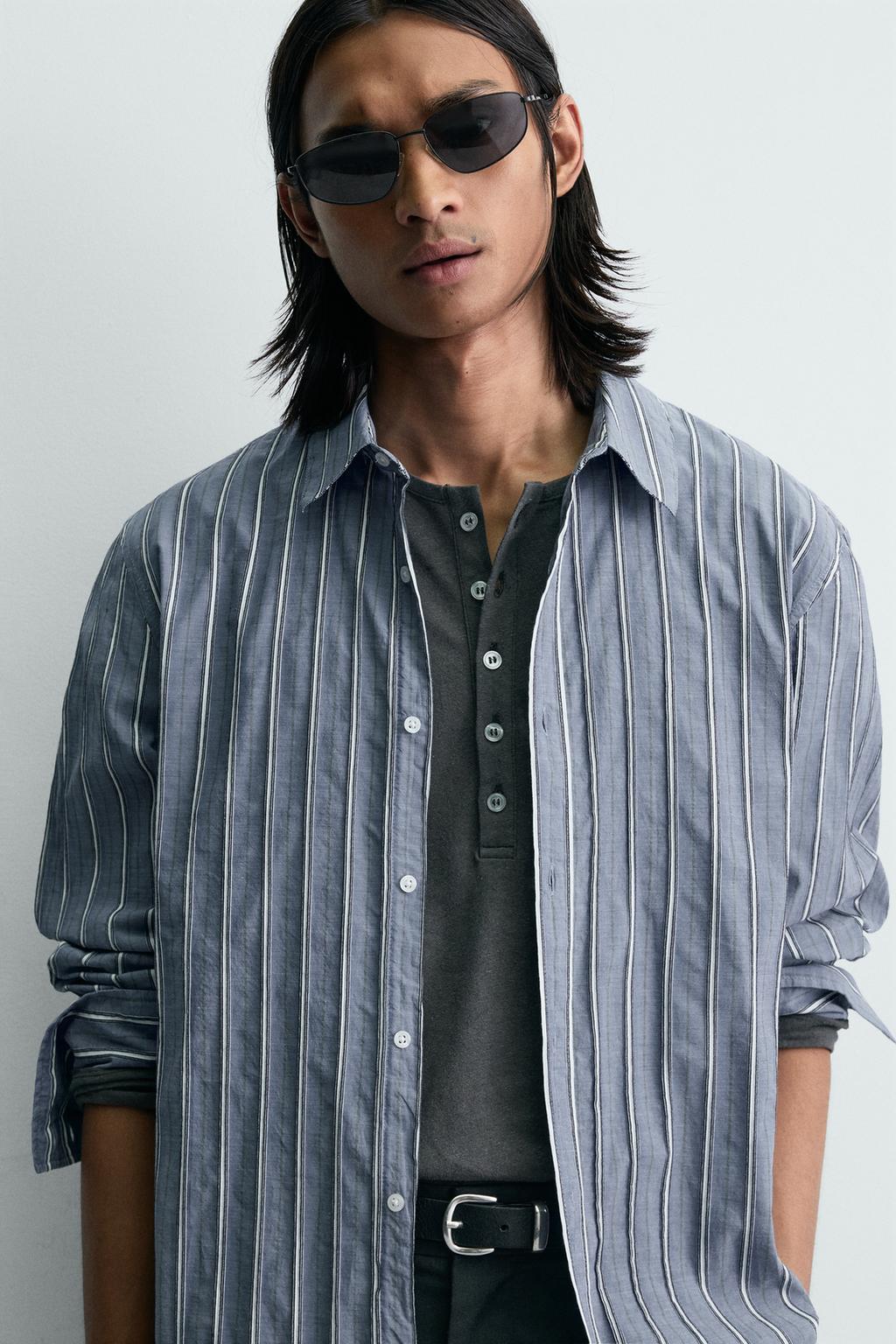 ЖАККАРДОВАЯ РУБАШКА СВОБОДНОГО КРОЯ В ПОЛОСКУ