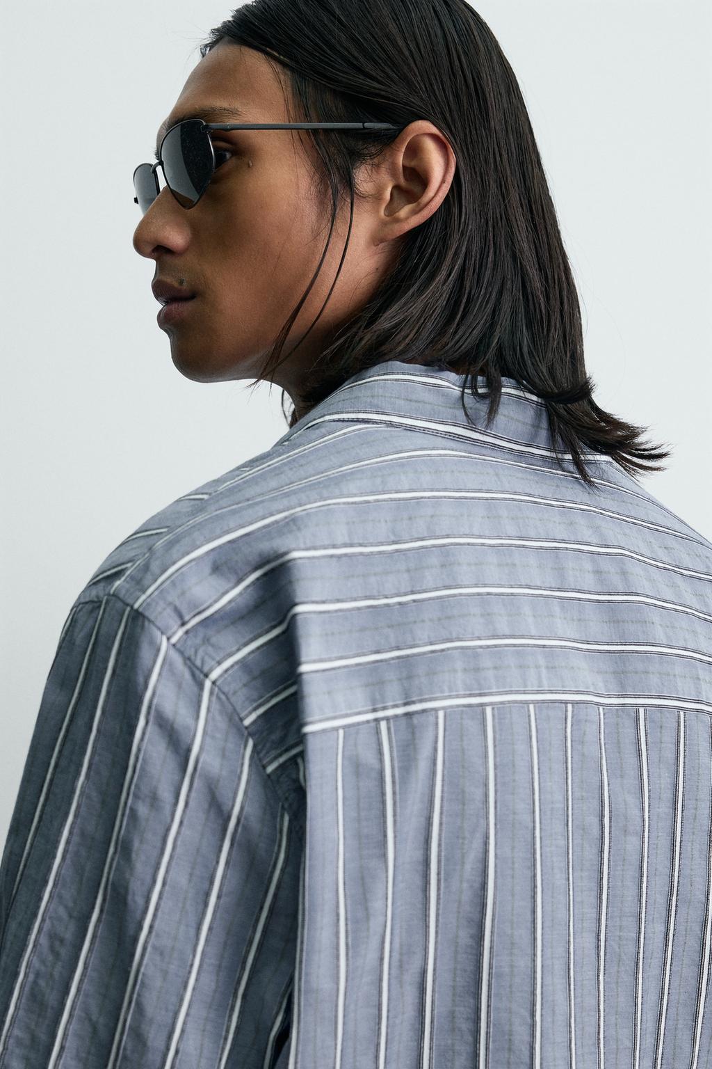 ЖАККАРДОВАЯ РУБАШКА СВОБОДНОГО КРОЯ В ПОЛОСКУ