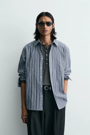 Жаккардовая рубашка свободного кроя в полоску- Заказать в России
