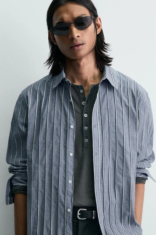 Жаккардовая рубашка свободного кроя в полоску- Заказать в России