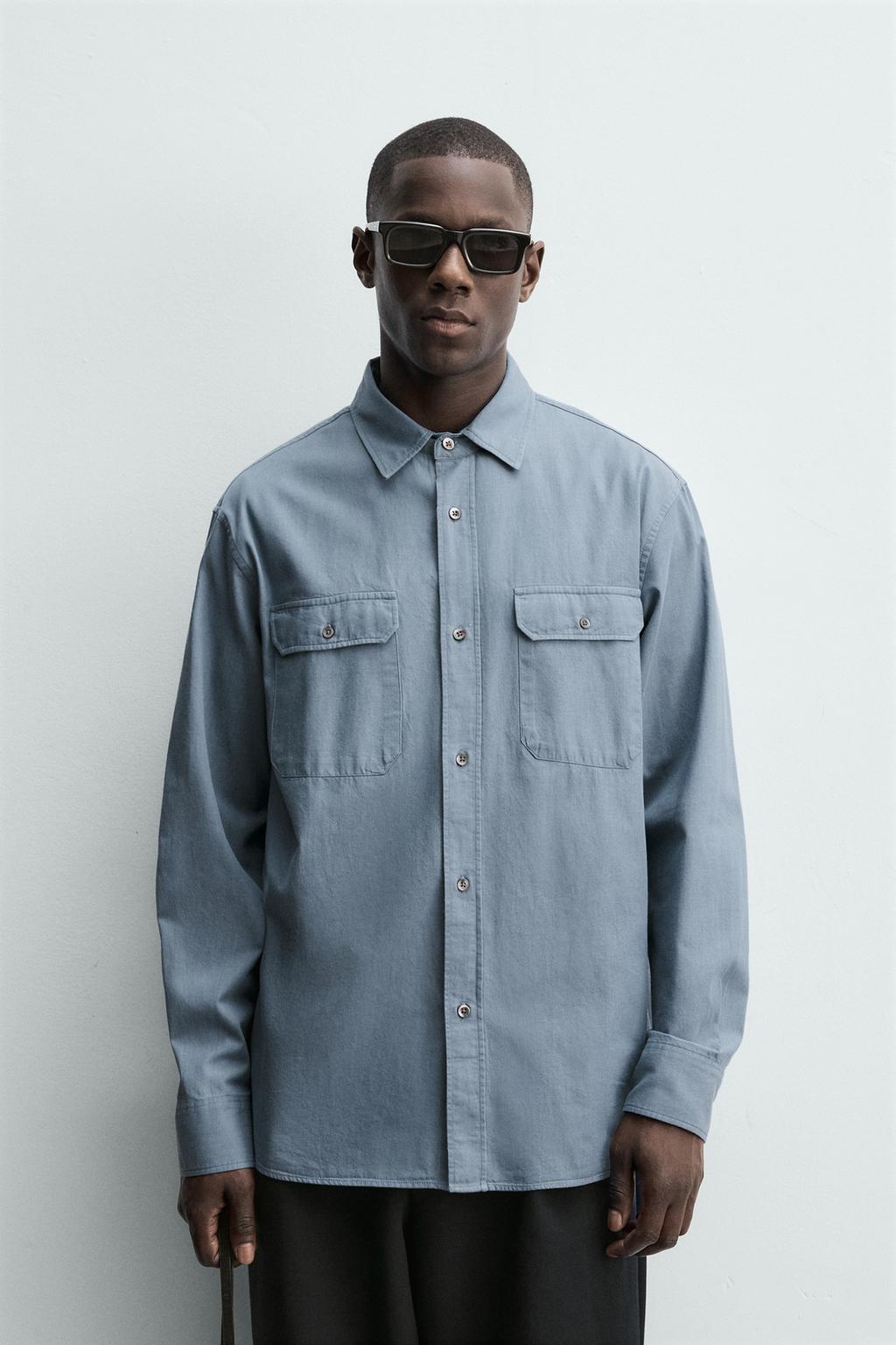 РУБАШКА RELAXED FIT С КАРМАНАМИ И ЭФФЕКТОМ ПОТЕРТОСТИ