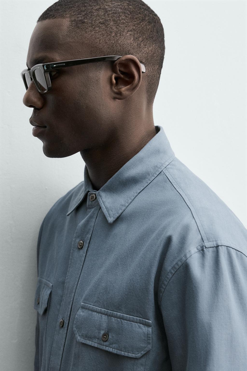 РУБАШКА RELAXED FIT С КАРМАНАМИ И ЭФФЕКТОМ ПОТЕРТОСТИ