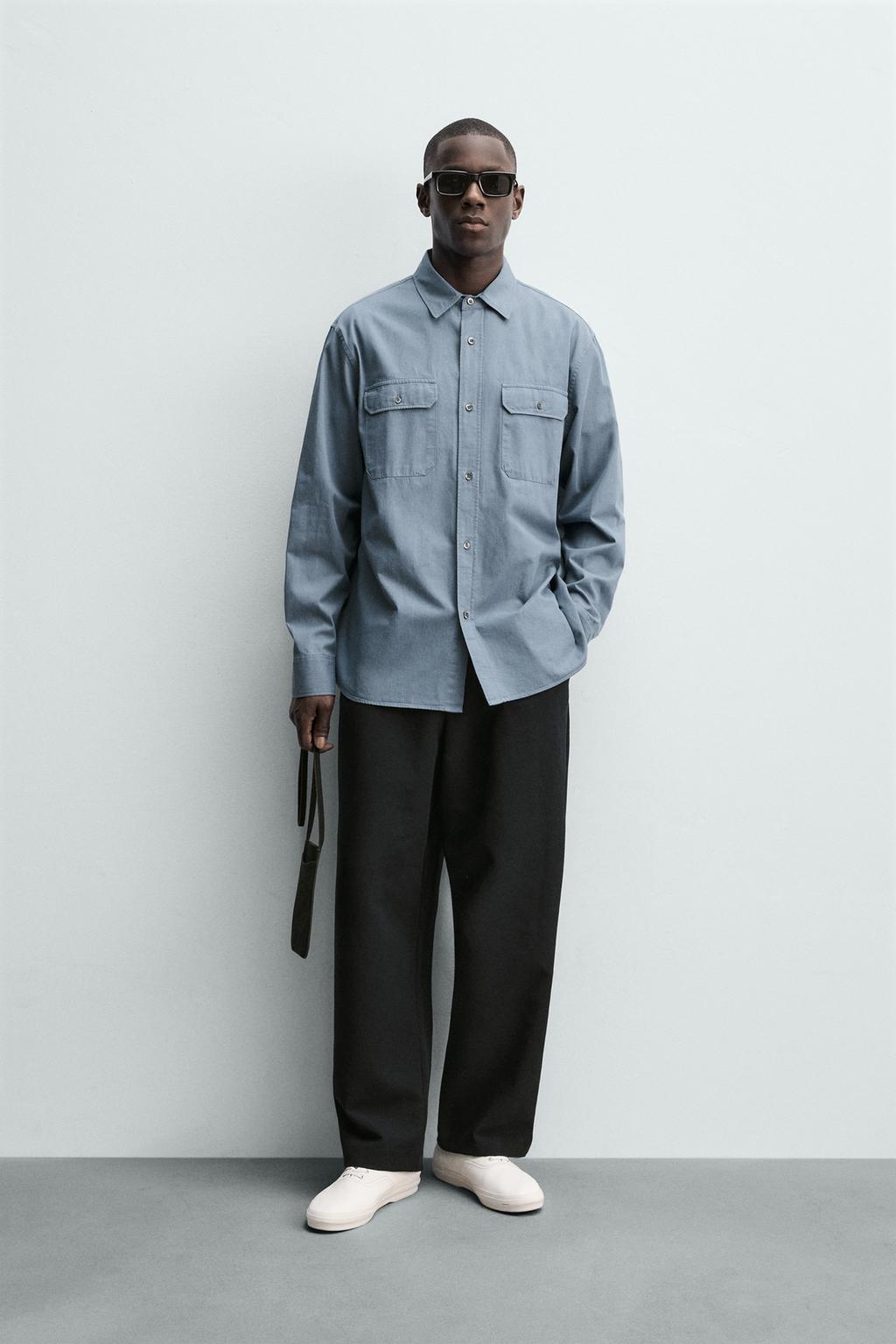 РУБАШКА RELAXED FIT С КАРМАНАМИ И ЭФФЕКТОМ ПОТЕРТОСТИ