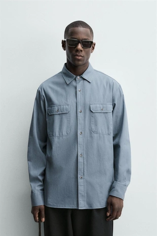 Рубашка Relaxed Fit с карманами и эффектом потертости- Заказать в России