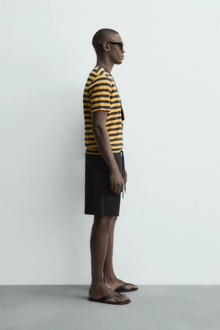 Футболка из льна и хлопка в полоску- Заказать в России