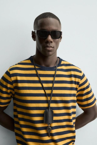 Футболка из льна и хлопка в полоску- Заказать в России