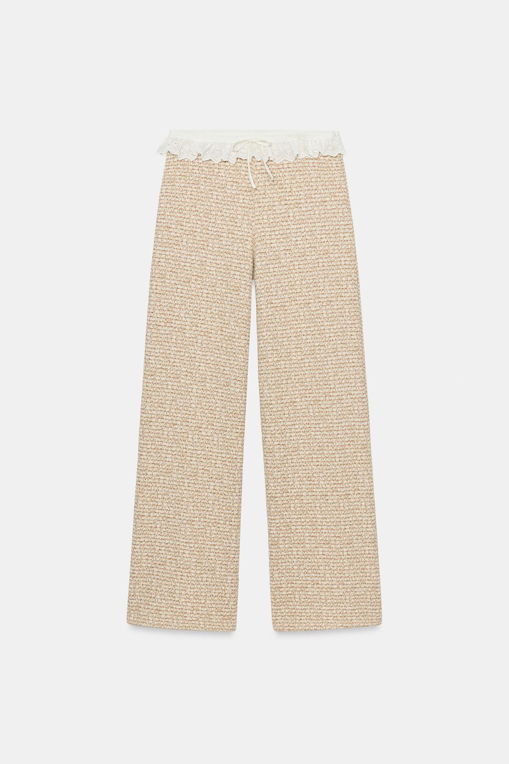 БРЮКИ ИЗ РЕЛЬЕФНОЙ ТКАНИ С ВОЛАНАМИ