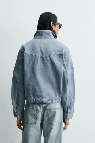 Укороченная куртка с эффектом потертости- Заказать в России