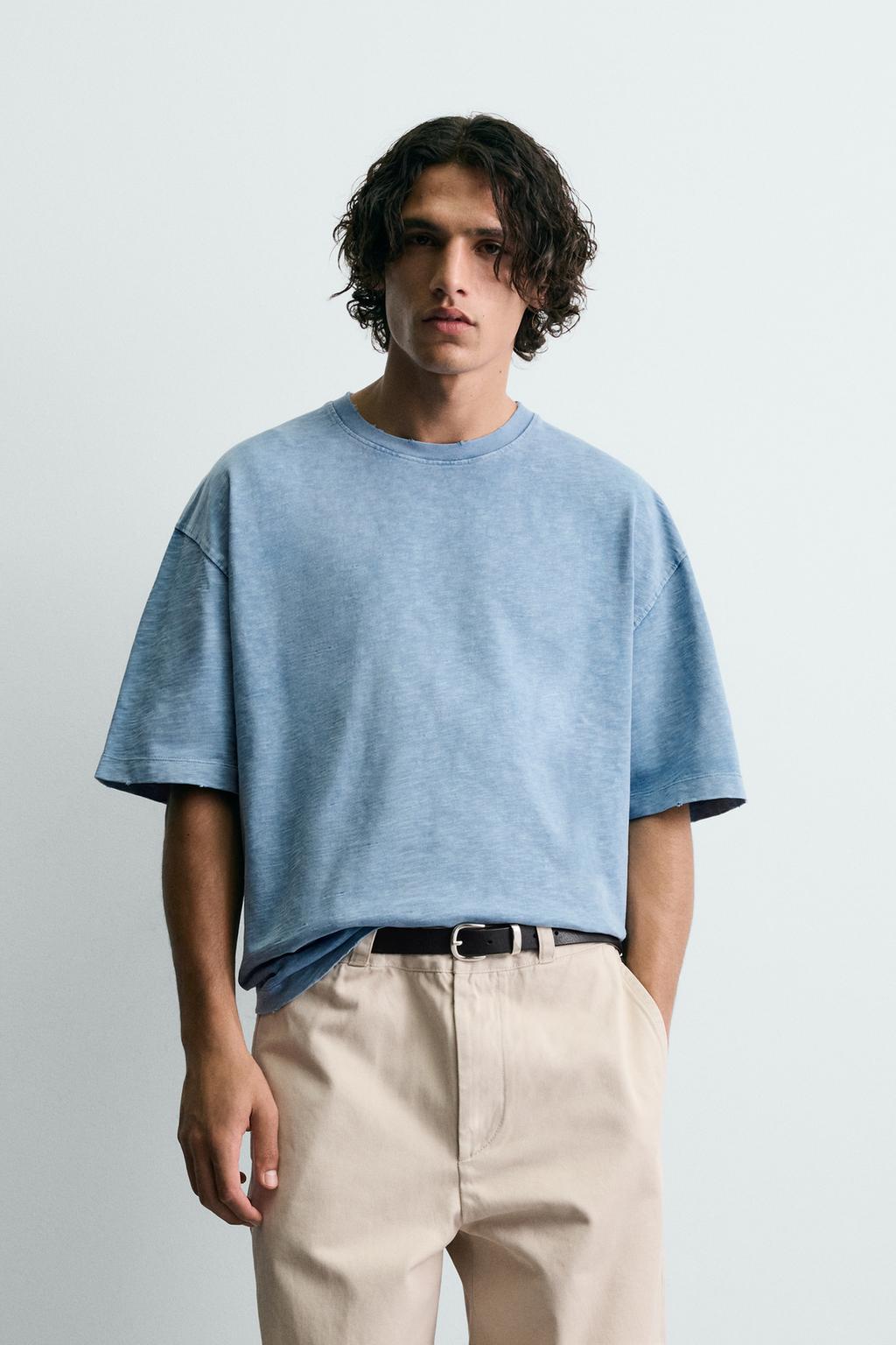 ФУТБОЛКА RELAXED FIT ИЗ ФЛАМЕ С ЭФФЕКТОМ ПОТЕРТОСТИ