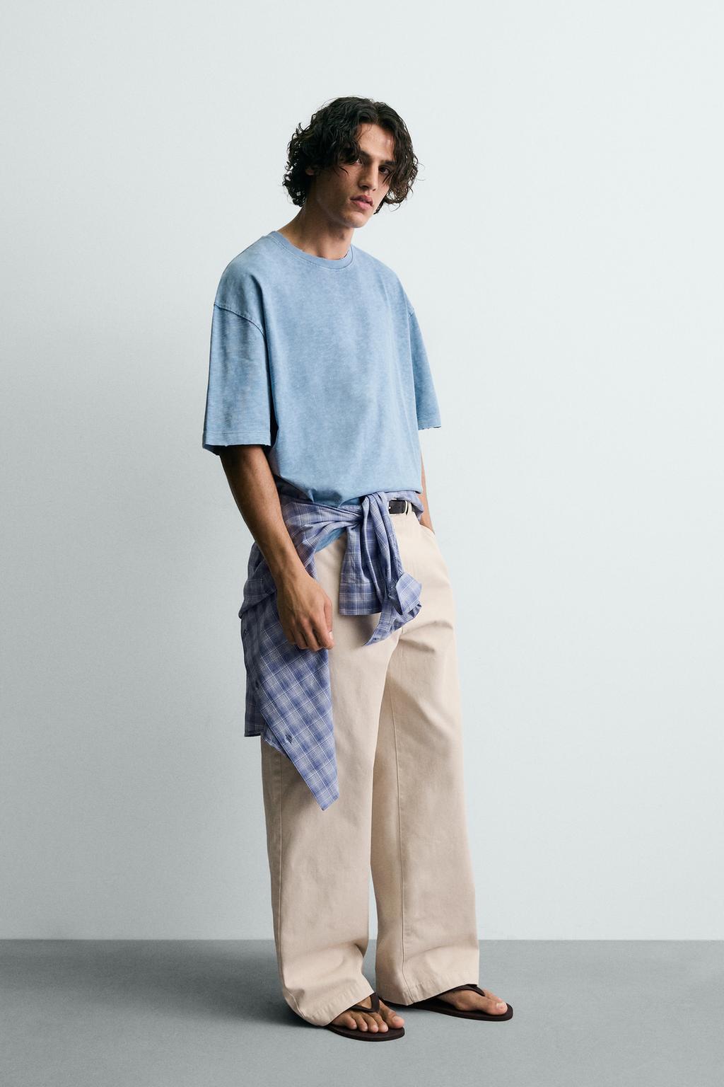 ФУТБОЛКА RELAXED FIT ИЗ ФЛАМЕ С ЭФФЕКТОМ ПОТЕРТОСТИ