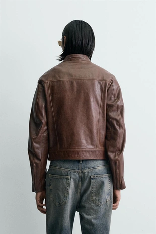 Укороченная кожаная куртка- Заказать в России