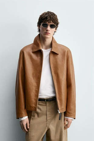 Кожаная куртка классического кроя- Заказать в России