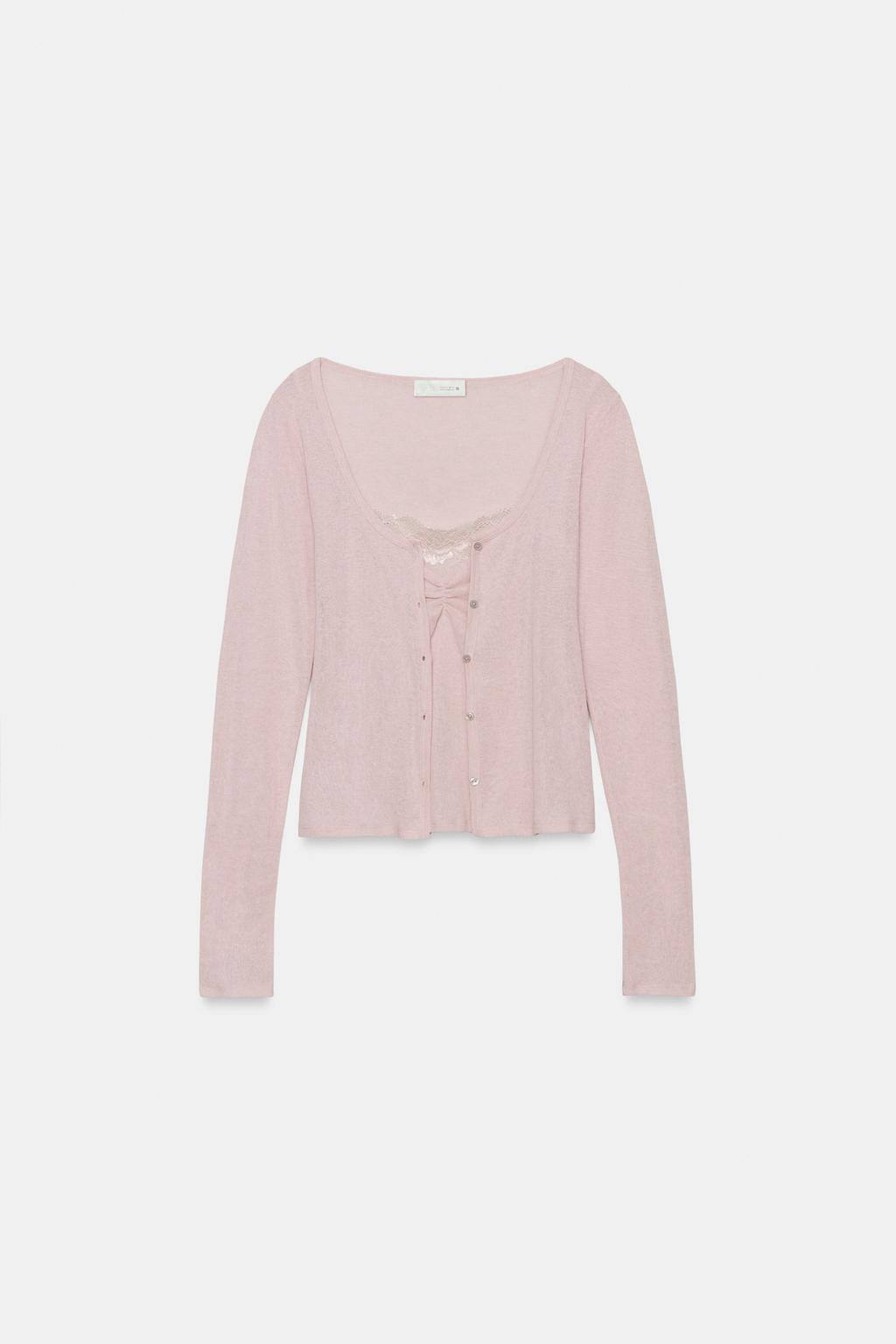 КАРДИГАН С КОНТРАСТНЫМ КРУЖЕВНЫМ ТОПОМ