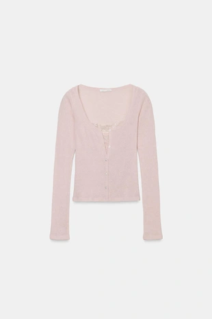 Кардиган с контрастным кружевным топом- Заказать в России