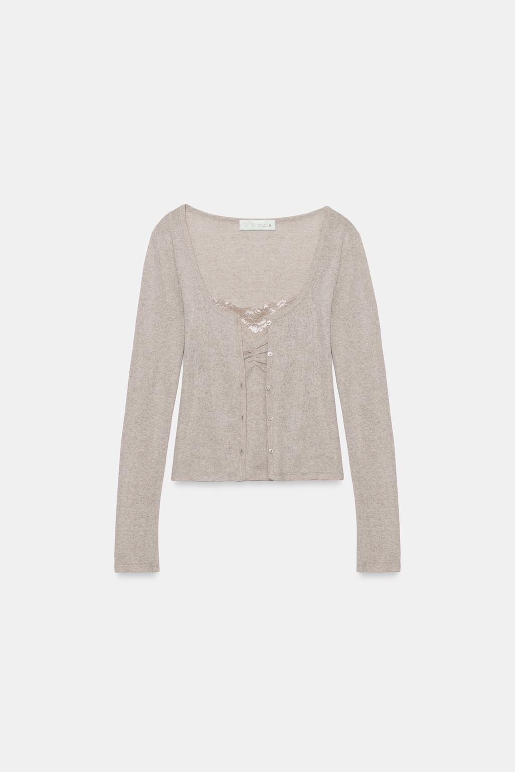 КАРДИГАН С КОНТРАСТНЫМ КРУЖЕВНЫМ ТОПОМ