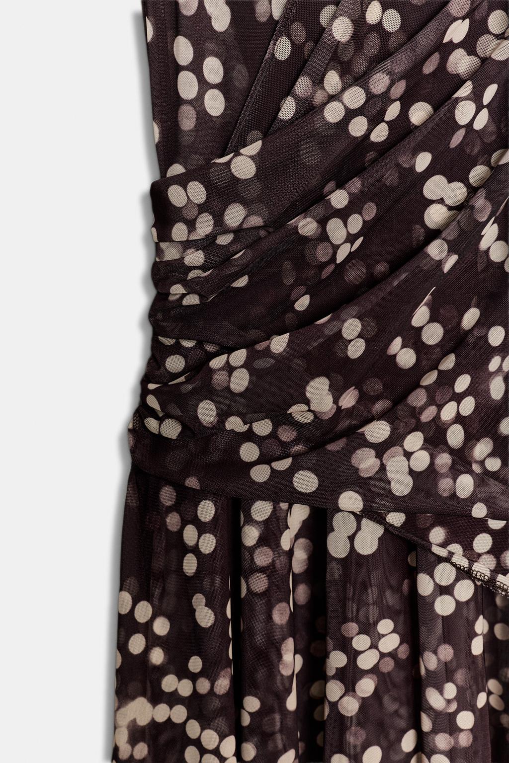 ДЛИННОЕ ПЛАТЬЕ ИЗ ПОЛУПРОЗРАЧНОЙ ТКАНИ В ГОРОШЕК