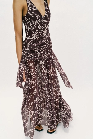 Длинное платье из полупрозрачной ткани в горошек- Заказать в России