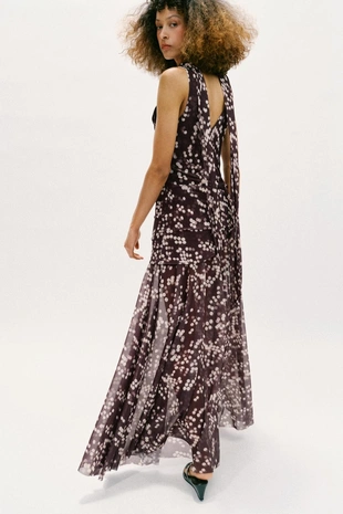 Длинное платье из полупрозрачной ткани в горошек- Заказать в России