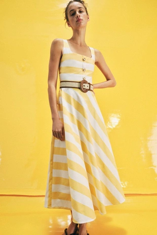 Платье миди в полоску с ремнем- Заказать в России