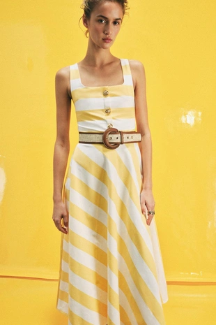 Платье миди в полоску с ремнем- Заказать в России