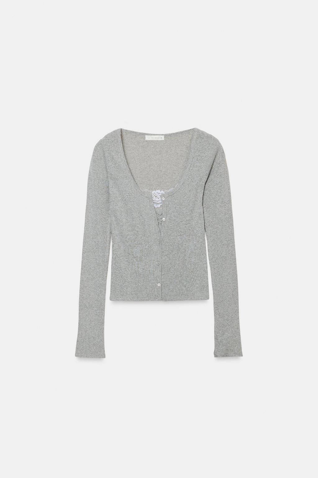 КАРДИГАН С КОМБИНИРОВАННЫМ КРУЖЕВНЫМ ТОПОМ