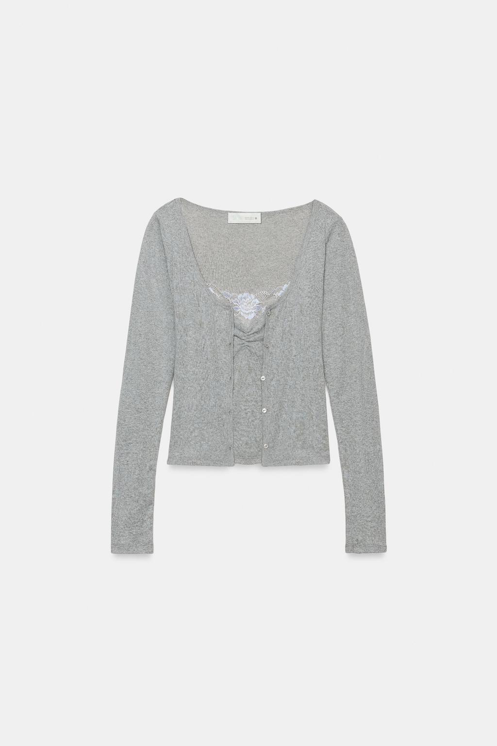 КАРДИГАН С КОМБИНИРОВАННЫМ КРУЖЕВНЫМ ТОПОМ