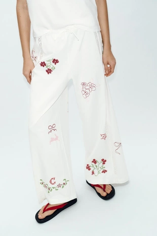 Длинные брюки с вышивкой- Заказать в России
