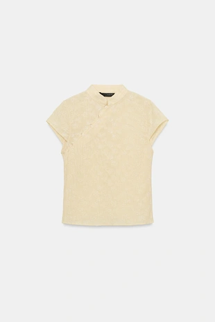 Рубашка с вышивкой и воротником-стойкой- Заказать в России