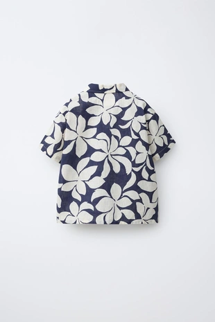Рубашка из хлопка и льна с цветочным принтом- Заказать в России